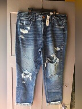 American Eagle Outfitters Womens Blue Distressed Jeans Size 14